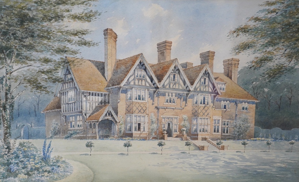 20th century British school, watercolour, Country house, Shenfield, Essex, 28 x 45cm. Condition - good